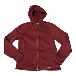 MERRELL Women’s knit base layer full-zip hooded sweater size L  burgundy maroon